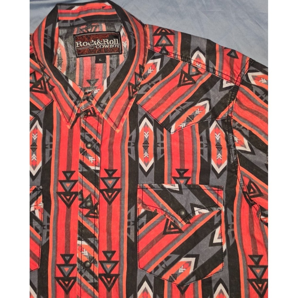 Rock and Roll Denim Long Sleeve Pearl Snap Shirt Men's L Aztec Cowboy Lot - Picture 3 of 8